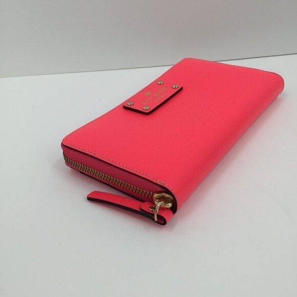 Kate Spade Wellesley Hot Rose leather Zip continental wallet pink zipper Neda - Picture 2 of 5